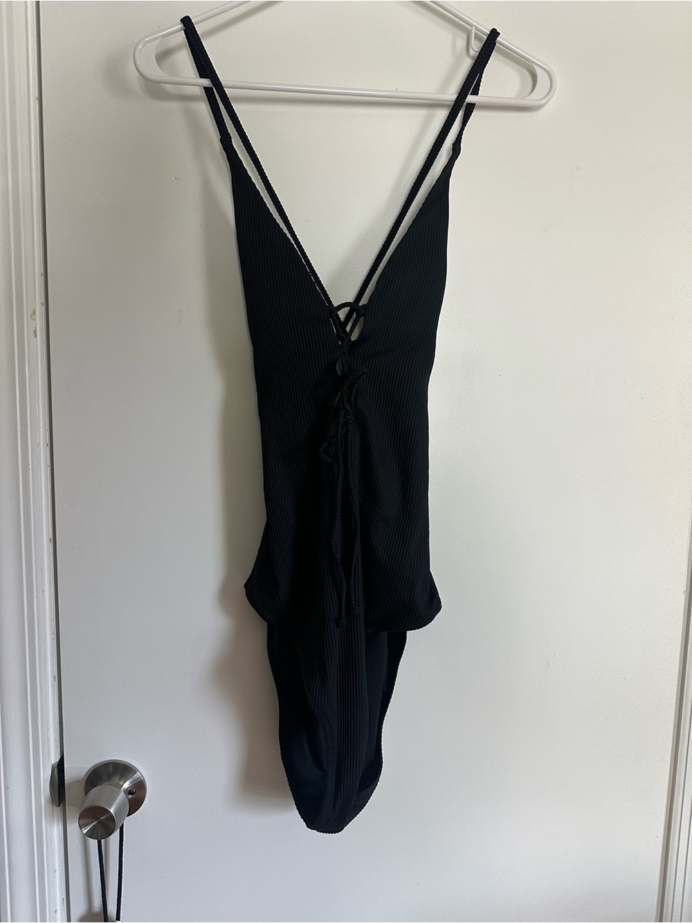 CUPSHE Black Ribbed Lace-Up One-Piece Bathingsuit